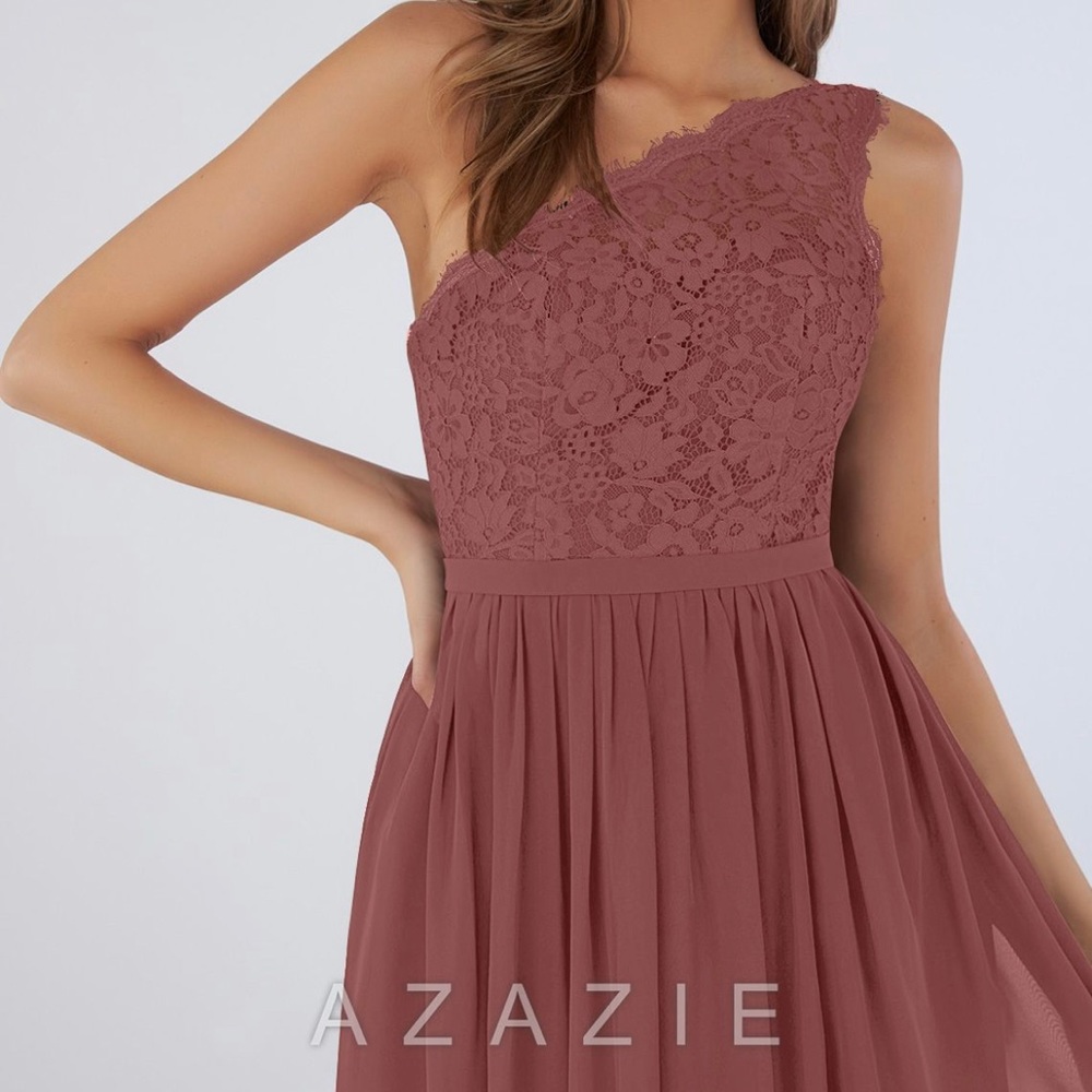 Azazie One Shoulder Lace Dress in Mauve